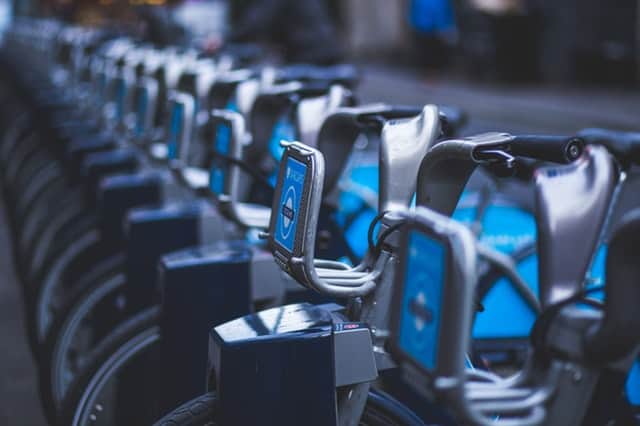 boris bikes in a row in london